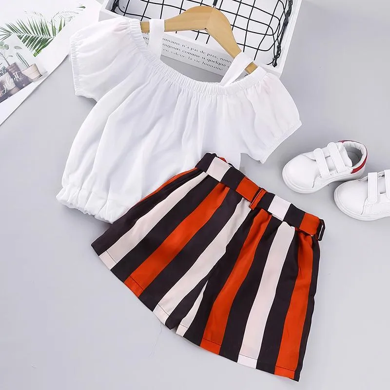 2-piece Sling T-shirt & Striped Shorts for Toddler Girl Wholesale Children's Clothing