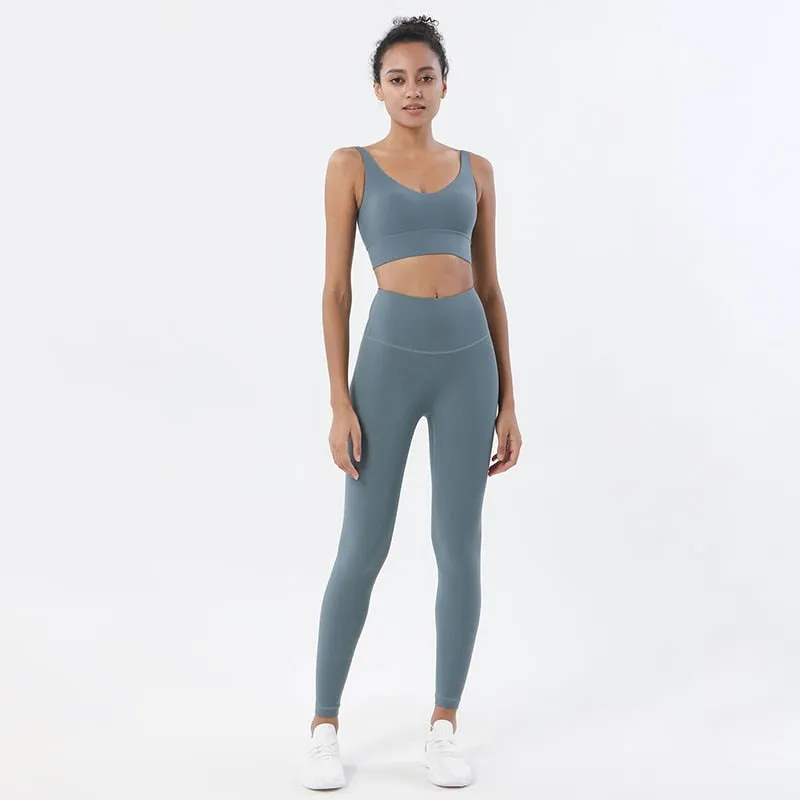 2 Piece/set Tracksuits  Ladies Yoga Set Sports Suit Lounge Wear Crop Tops Leggings 14 colors