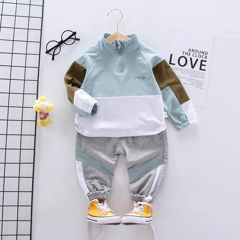 2pcs Fashion Color-block Letter Hoodies and Pants Wholesale children's clothing