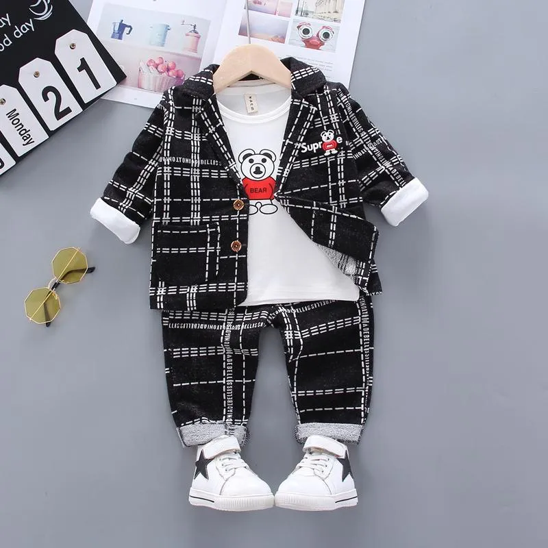 3-piece Plaid Coat & Sweatshirt & Plaid Pants for Children Boy