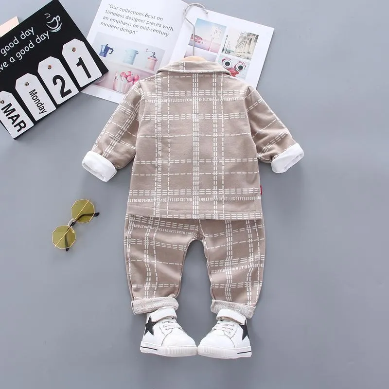 3-piece Plaid Coat & Sweatshirt & Plaid Pants for Children Boy