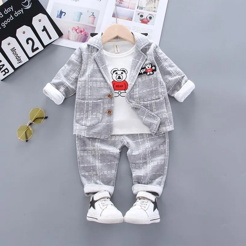 3-piece Plaid Coat & Sweatshirt & Plaid Pants for Children Boy