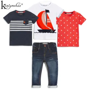 4Pcs Boys Clothes Sets Summer Children Clothing Baby Boy Sport Suit T-shirt Jeans Costume For Kids