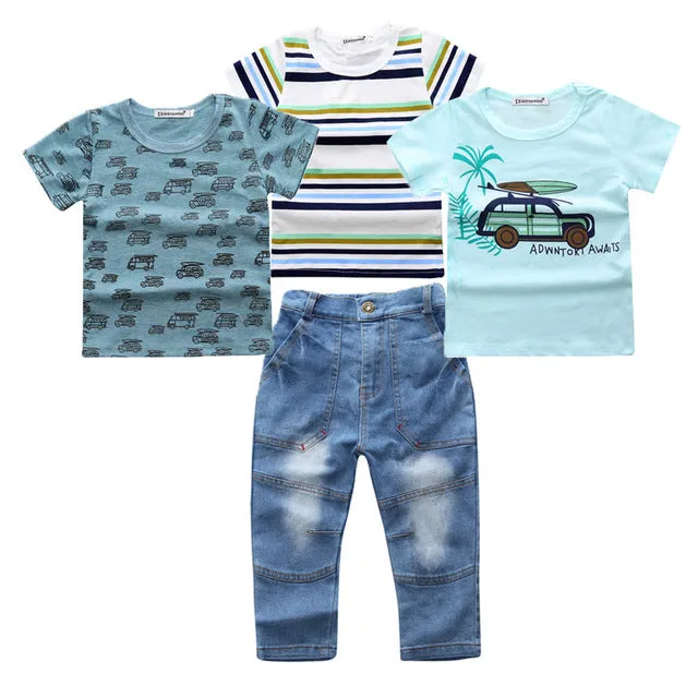 4Pcs Boys Clothes Sets Summer Children Clothing Baby Boy Sport Suit T-shirt Jeans Costume For Kids