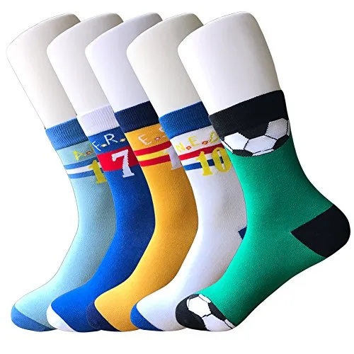 5 Pack Men's Cool Crazy Football Patterned Novelty Funny Cotton Casual Crew Socks, Multicolor, Free