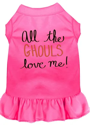 All The Ghouls Screen Print Dog Dress Bright Pink Xs (8)