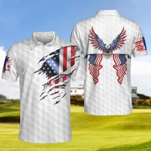 American Eagle Flag Golf Short Sleeve Polo Shirt, Men Golfer Uniform, Golf Lover Gifts Coolspod