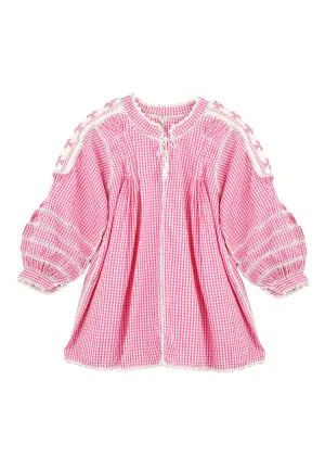 Amorcita Mexican Top - Gingham - Pink,White