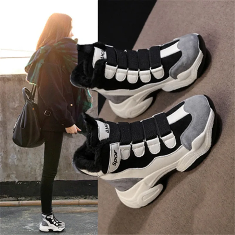 Amozae- Classic dad Sneakers Women Winter Plush Warm Shoes High Quality Chunky Outdoor Sport Shoes White Platform Casual Girls Shoes