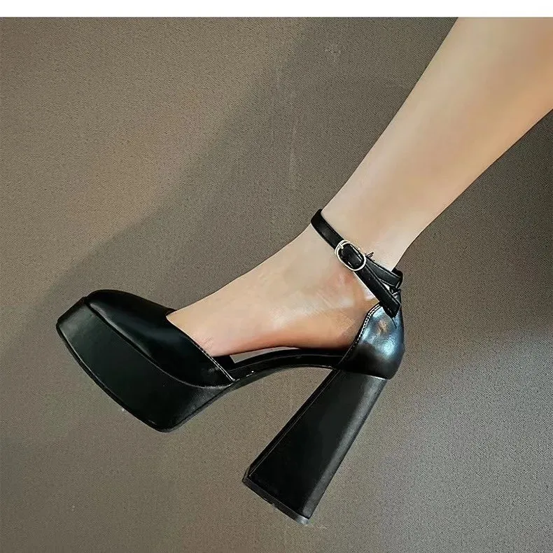 Amozae-Platform High Heels for Women  Shoes 2024 autumn New Ladies Round Toe Buckle Strap Pumps Elegant Female Shoes