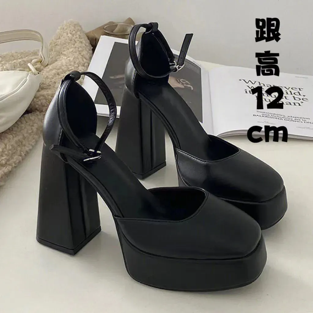 Amozae-Platform High Heels for Women  Shoes 2024 autumn New Ladies Round Toe Buckle Strap Pumps Elegant Female Shoes