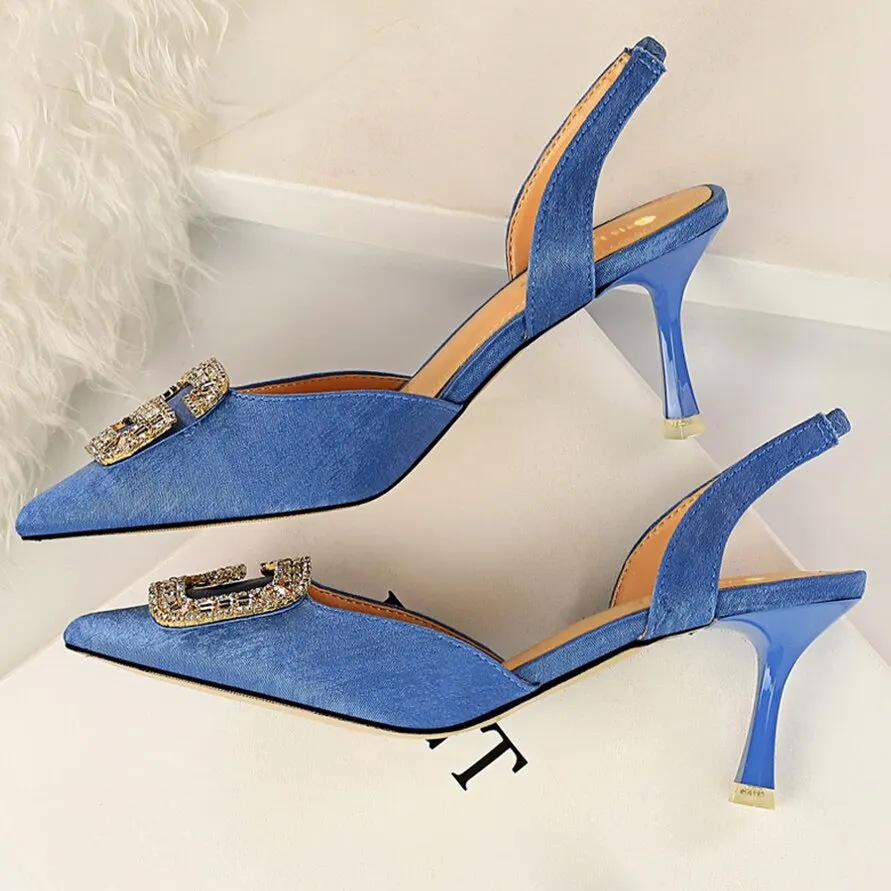 Amozae-Women Summer Glitter 7cm High Heels Prom Sandals Lady Low Heels Crystal Prom Pumps Female Valentine Yellow Blue Strap Shoes