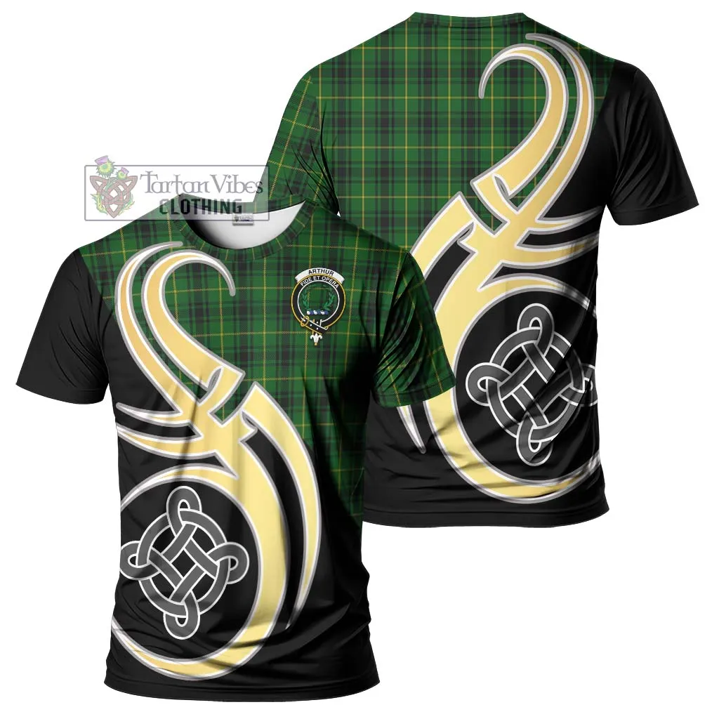 Arthur Tartan T-Shirt with Family Crest and Celtic Symbol Style