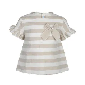 BABY GIRLS STRIPED LINEN BLOUSE WITH BOW - BEIGE