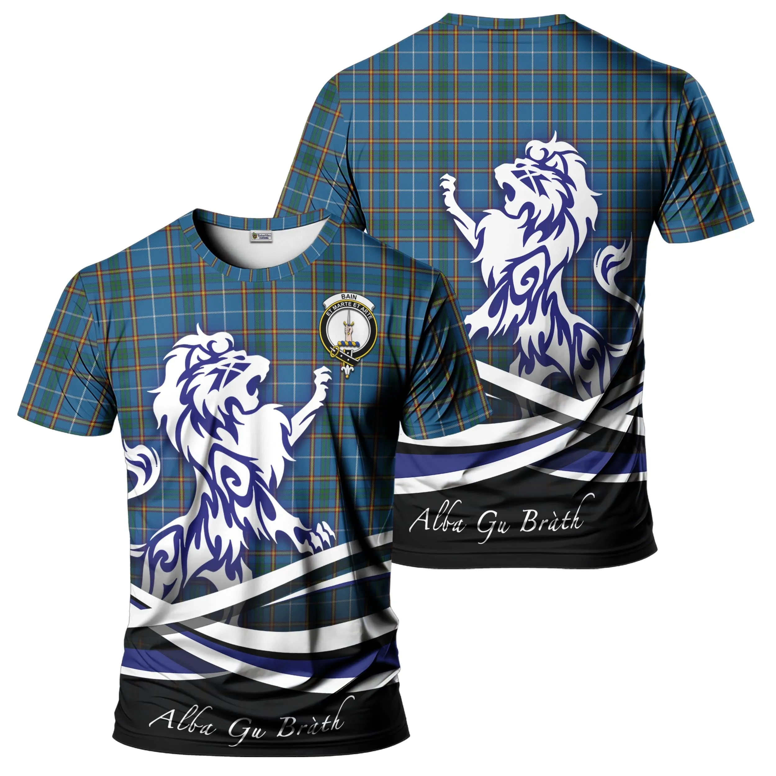 Bain Tartan T-Shirt with Alba Gu Brath Regal Lion Emblem