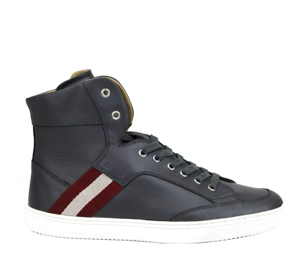 Bally Dark Grey Leather High Top Sneakers