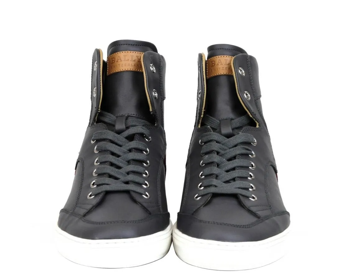 Bally Dark Grey Leather High Top Sneakers