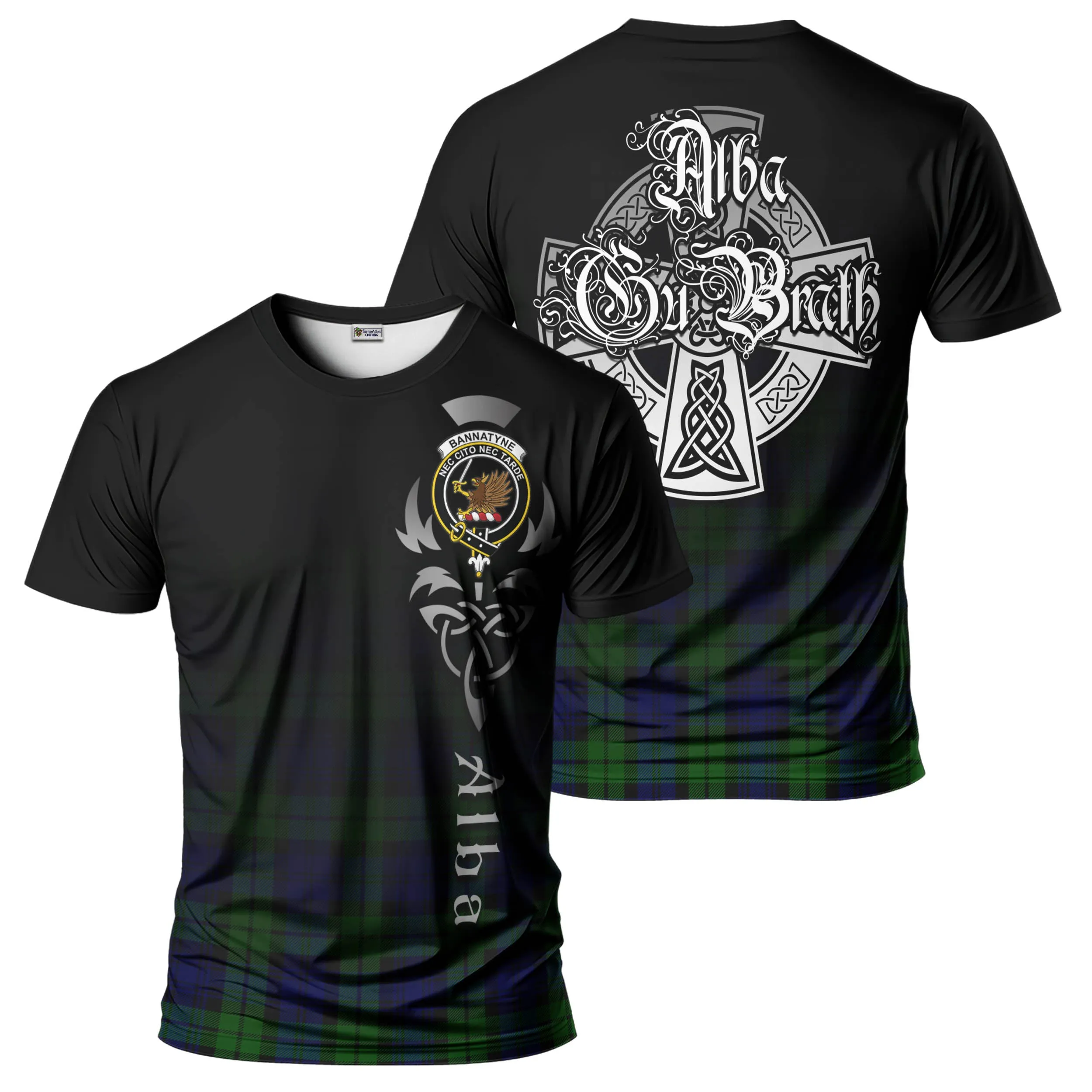 Bannatyne Tartan T-Shirt Featuring Alba Gu Brath Family Crest Celtic Inspired