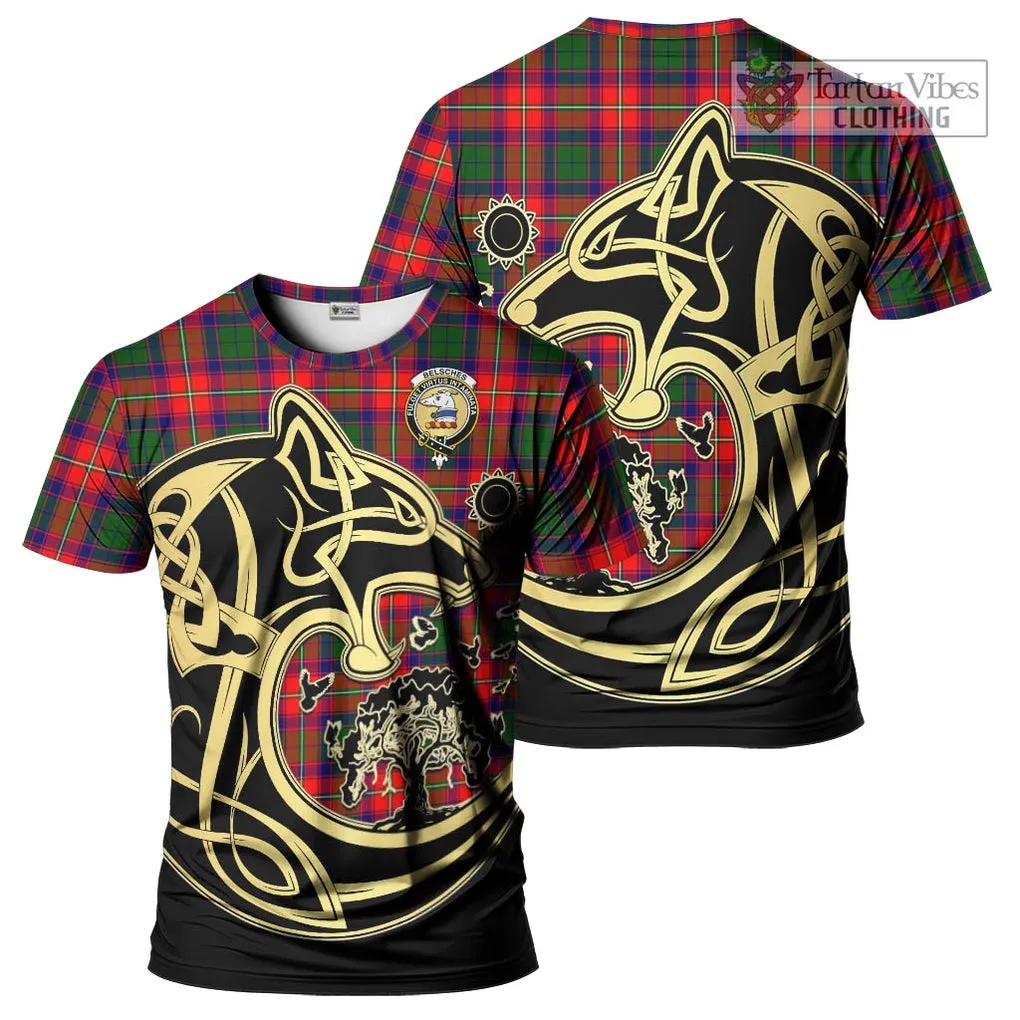 Belsches Tartan T-Shirt with Family Crest Celtic Wolf Style