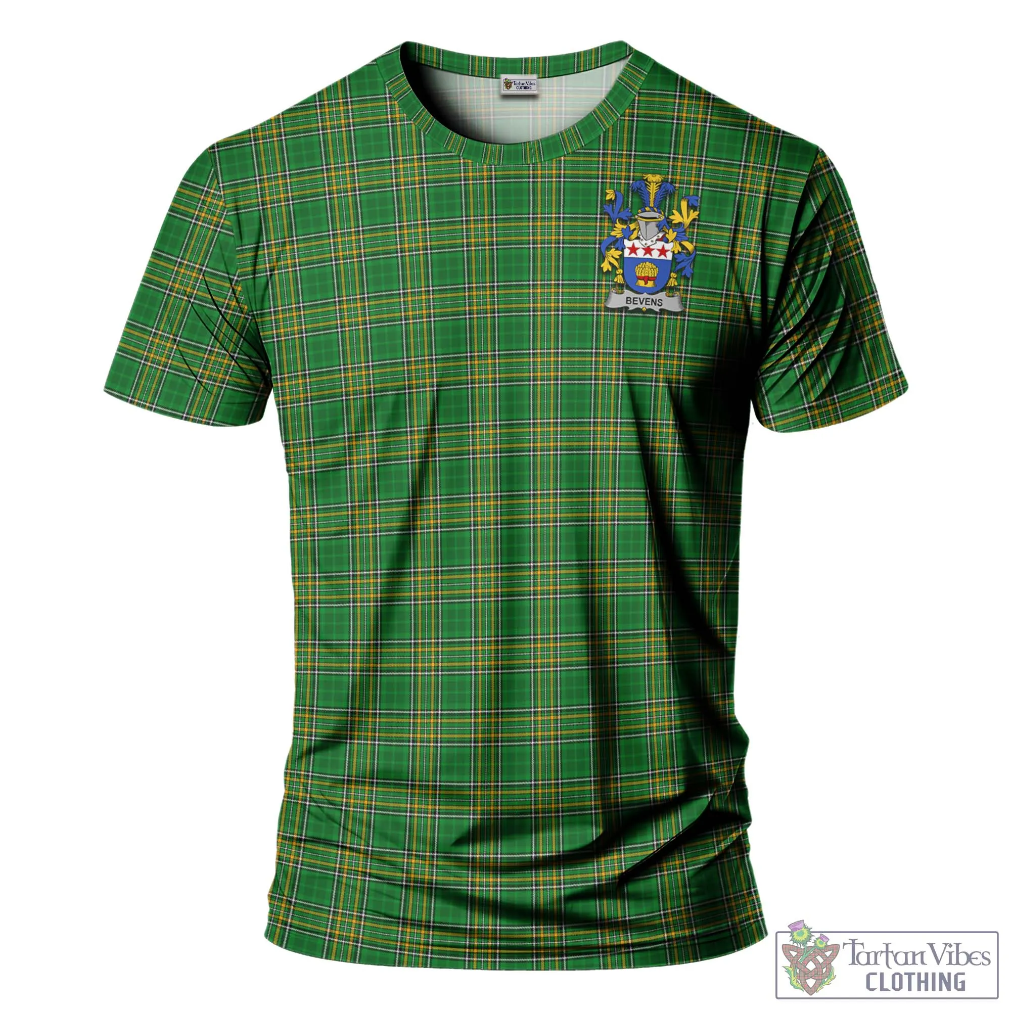 Bevens Irish Clan Tartan T-Shirt with Family Seal