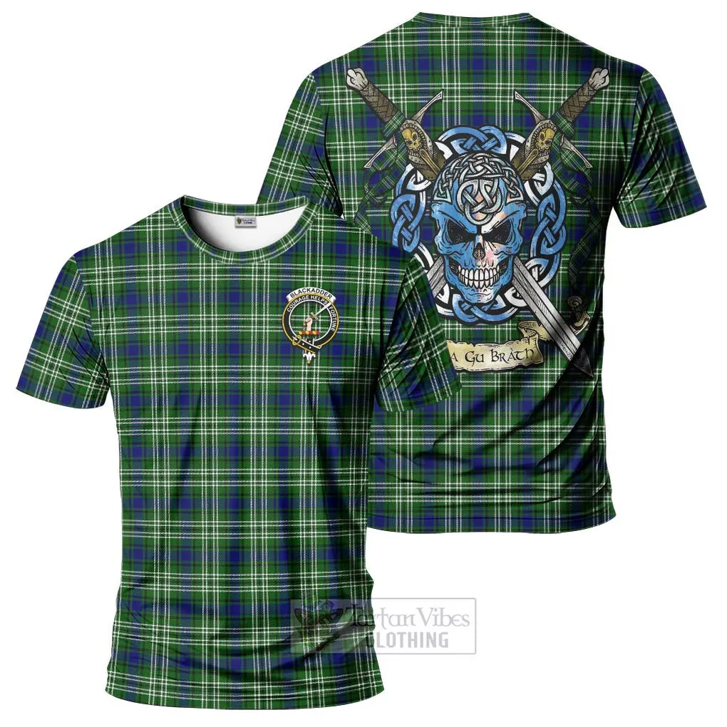 Blackadder Tartan T-Shirt with Family Crest Celtic Skull Style