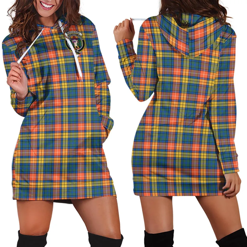 Buchanan Ancient Tartan Hoodie Dress with Family Crest