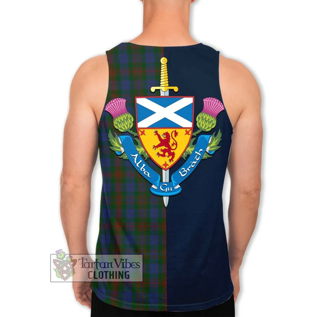 Buchanan Hunting Tartan Men's Tank Top Alba with Scottish Lion Royal Arm Half Style