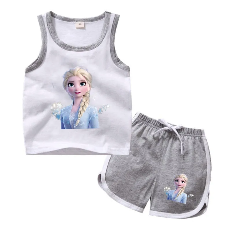 Creative Disney Elsa's Print Tank Tops & Shorts Set