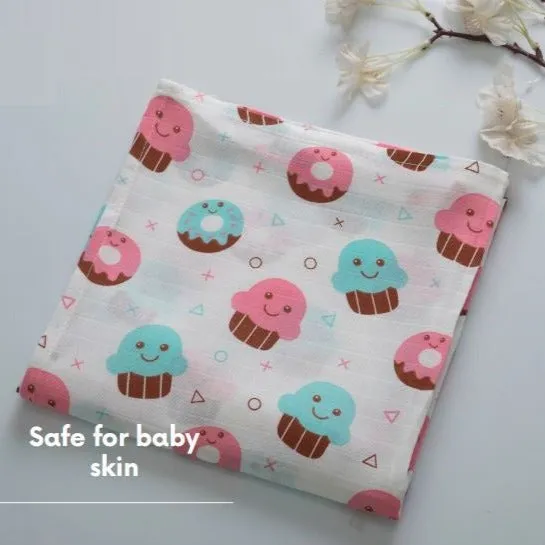 Cupcake Random Printed Muslin Baby Swaddle Blanket By MM - 1 Pc