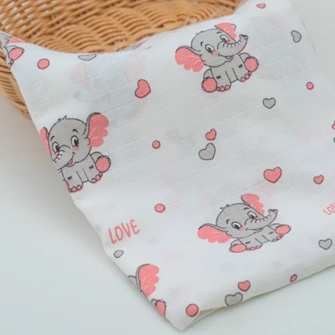 Cute Elephant Random Printed Muslin Cloth Baby Swaddle Blanket By MM - 1 Pc