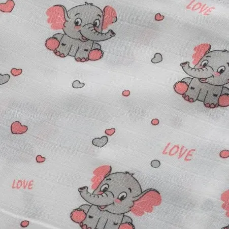 Cute Elephant Random Printed Muslin Cloth Baby Swaddle Blanket By MM - 1 Pc