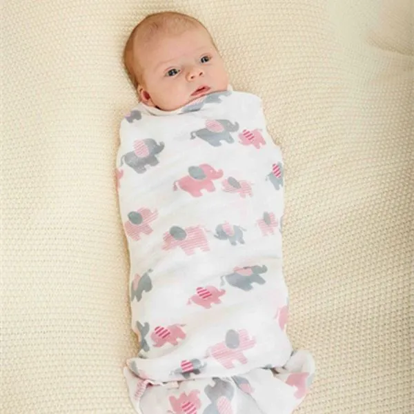 Cute Elephant Random Printed Muslin Cloth Baby Swaddle Blanket By MM - 1 Pc