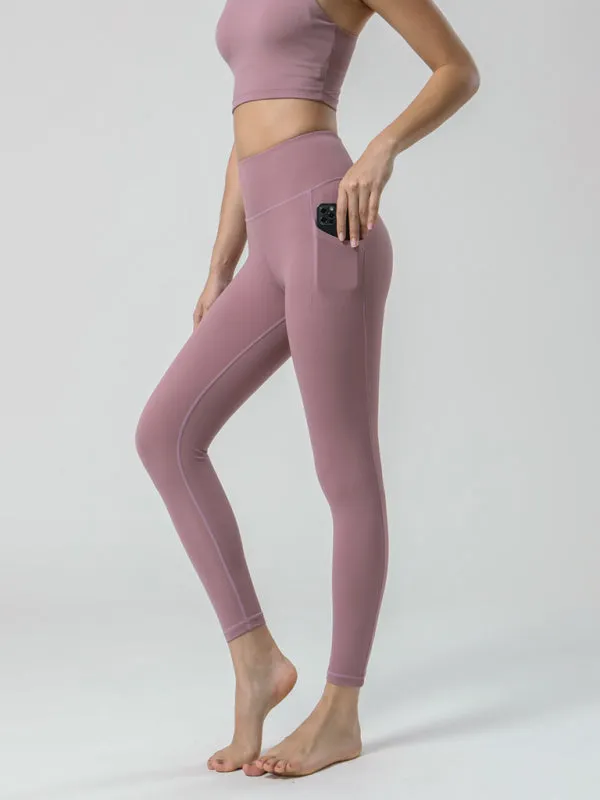 Double Sided Brushed Yoga Ninth Pants High Waist Pocket Sports Yoga Pants Women