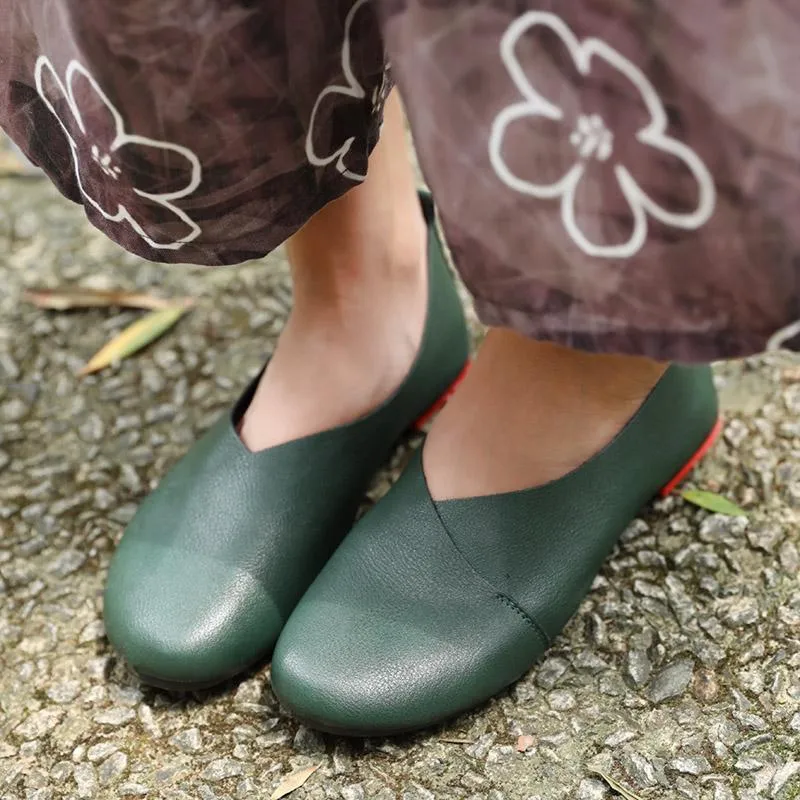 Fashion Genuine Leather Portable Green Single Shoes For Women