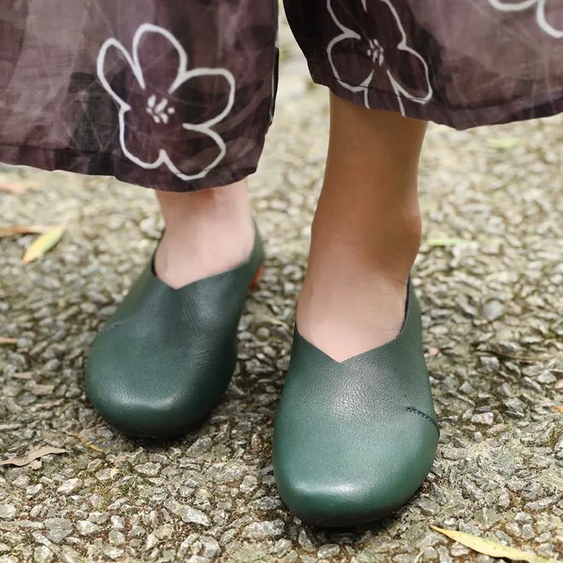 Fashion Genuine Leather Portable Green Single Shoes For Women