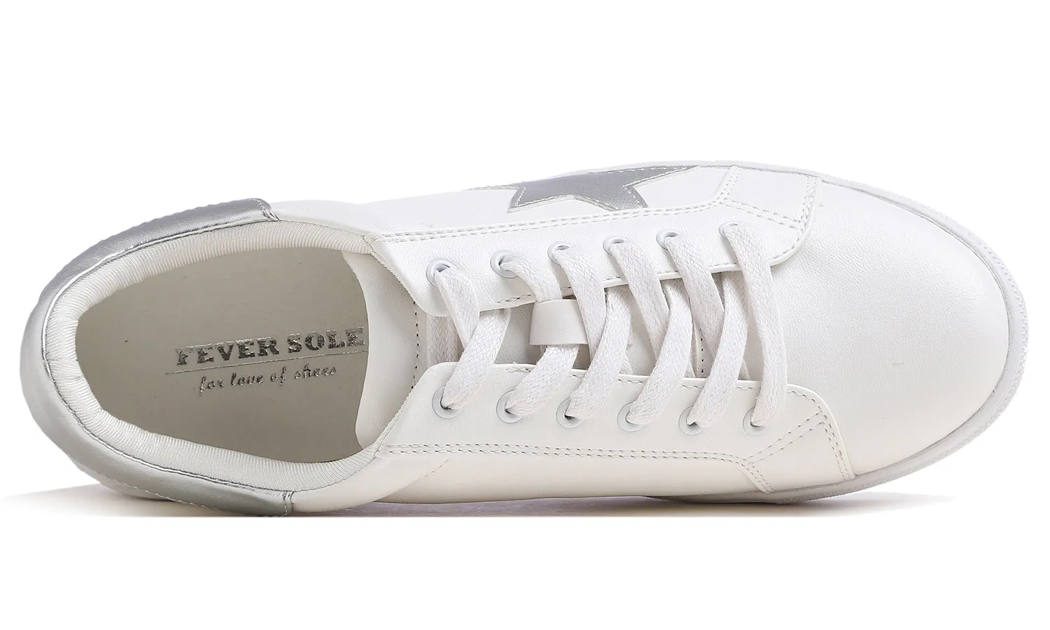 Feversole Women's Featured PU Leather White Lace Up Sneaker Silver Star