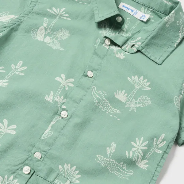 GREEN PRINTED SHORT SLEEVE SHIRT FOR BOYS