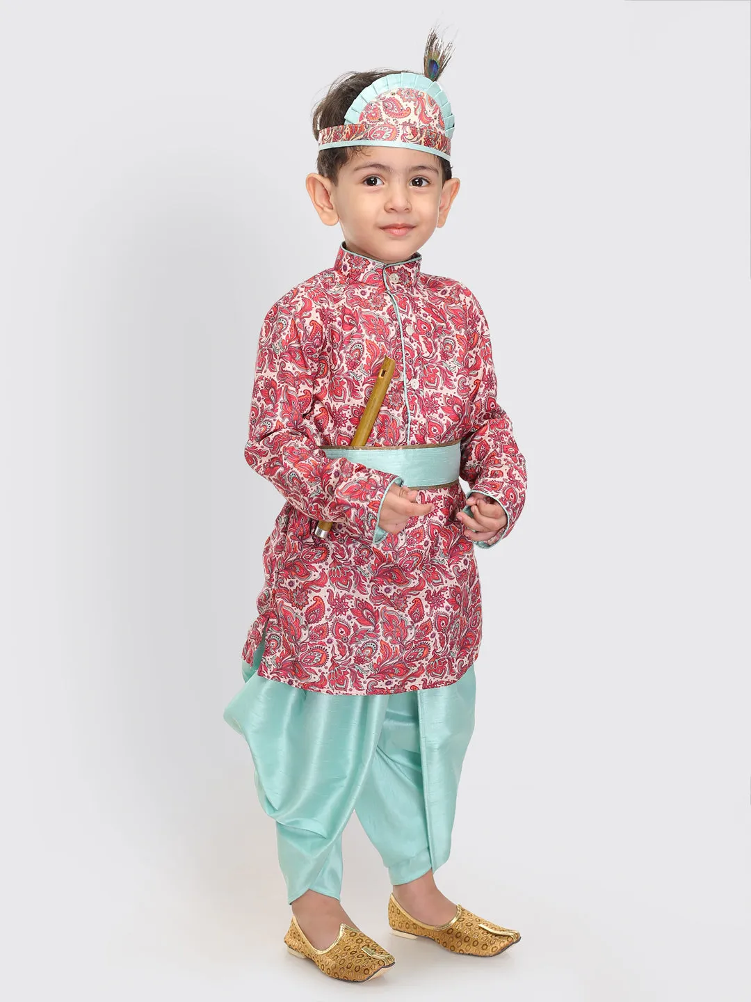 Jashvi Boy's Janmashtami Printed Krishna Kurta and Dhoti Set