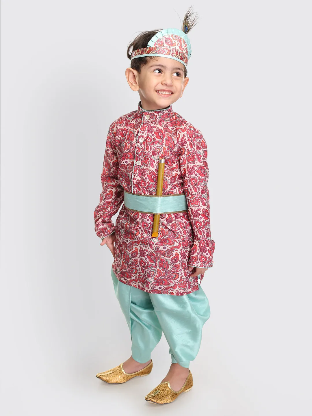 Jashvi Boy's Janmashtami Printed Krishna Kurta and Dhoti Set