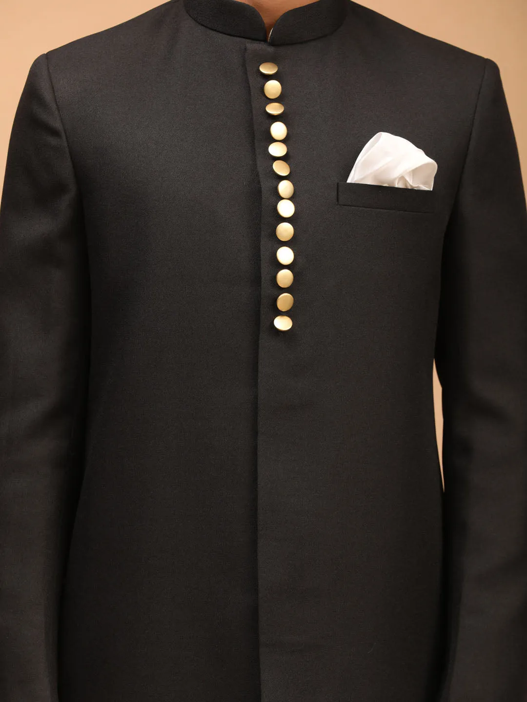 Jashvi Men's Black Sherwani Top