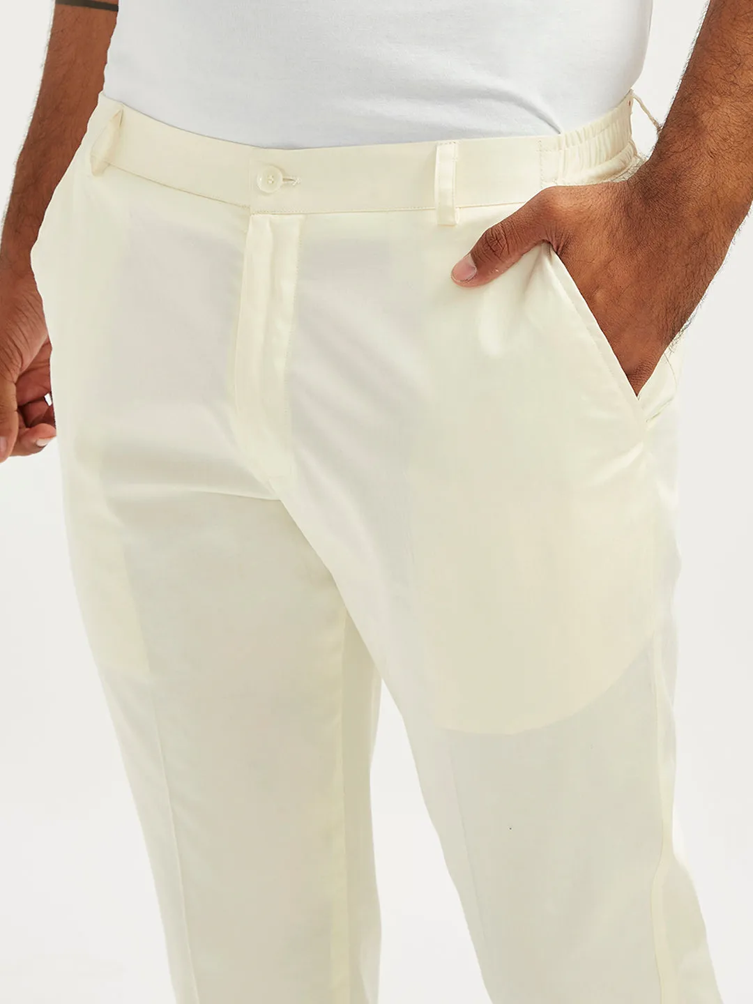 Jashvi Mens Cream Cotton Satin Lycra