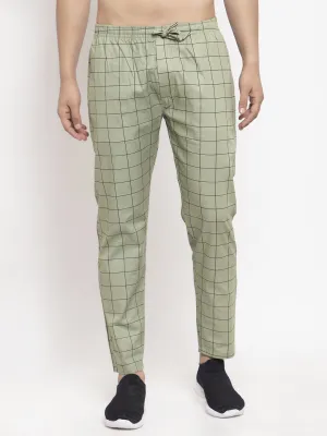 Jashvi Men's Green Checked Cotton Track Pants