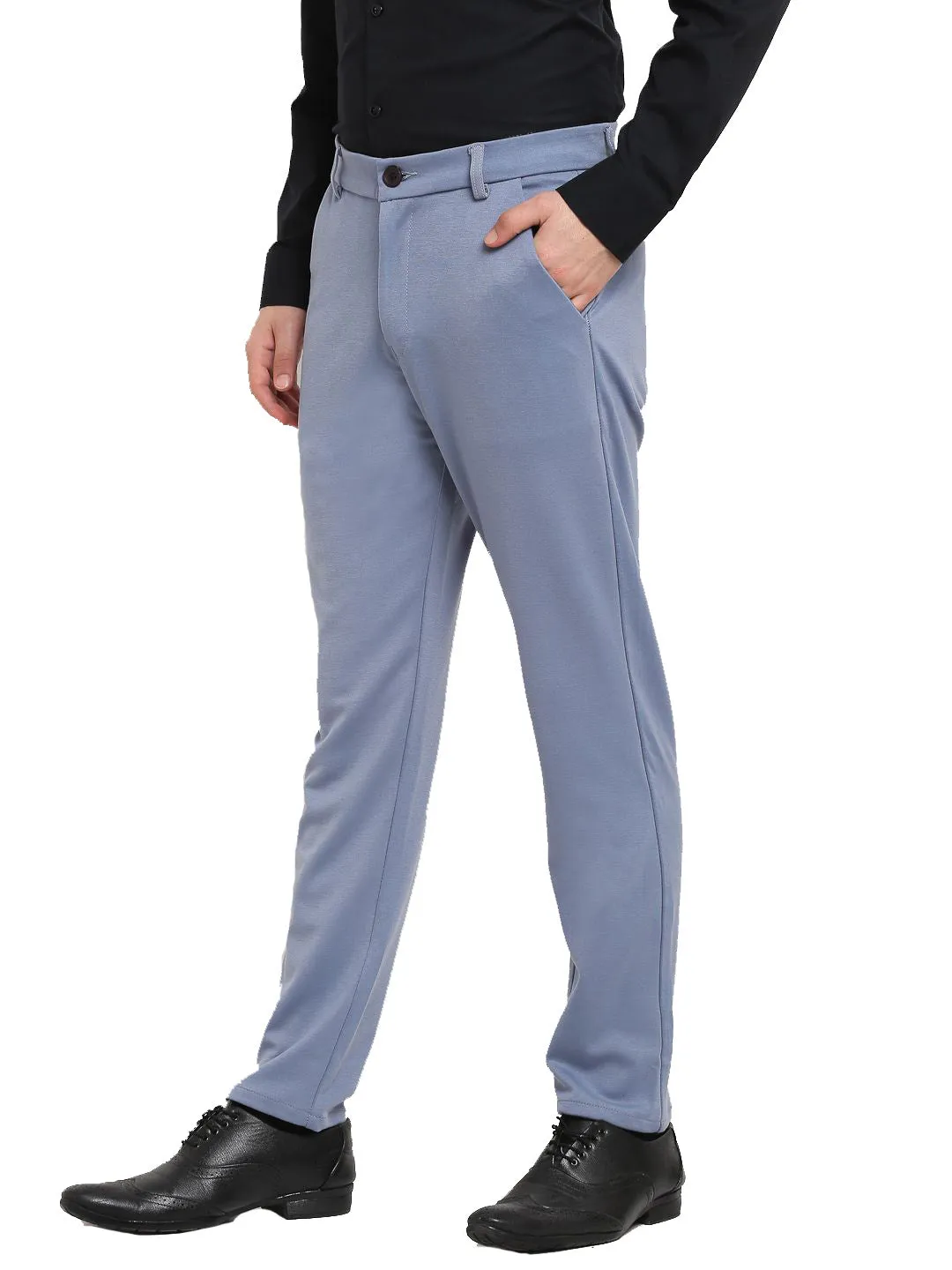 Jashvi Men's Grey 4-Way Lycra Tapered Fit Trousers