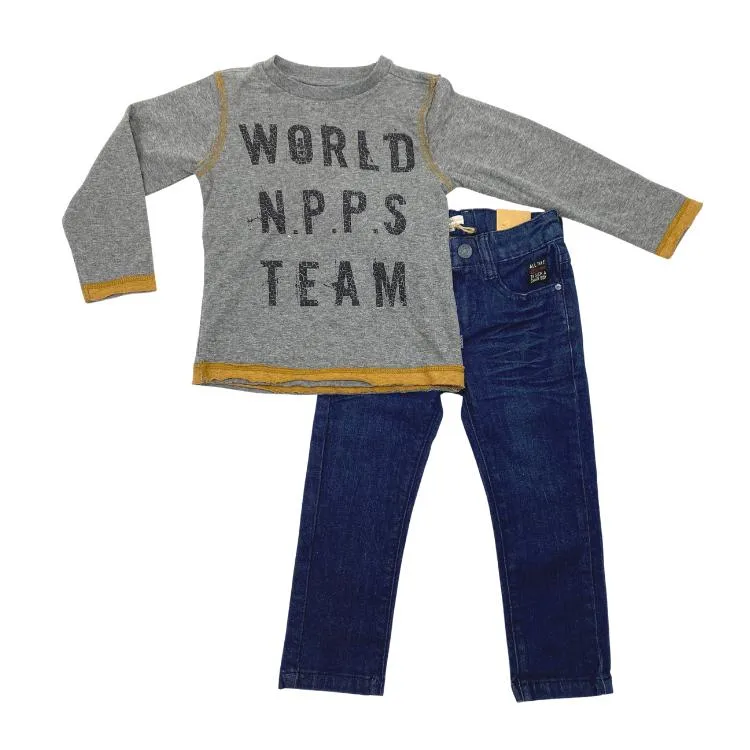 Kids Long Sleeve Raf Shirt   Slim Jeans Set