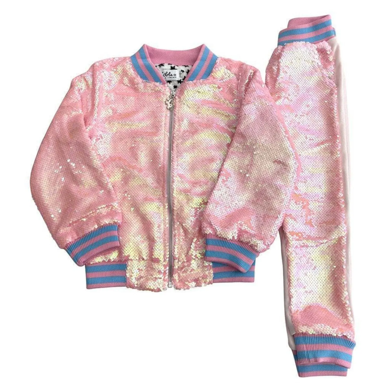 Lola and The Boys Pretty In Pink Sequin Bomber Jacket and Jogger Set