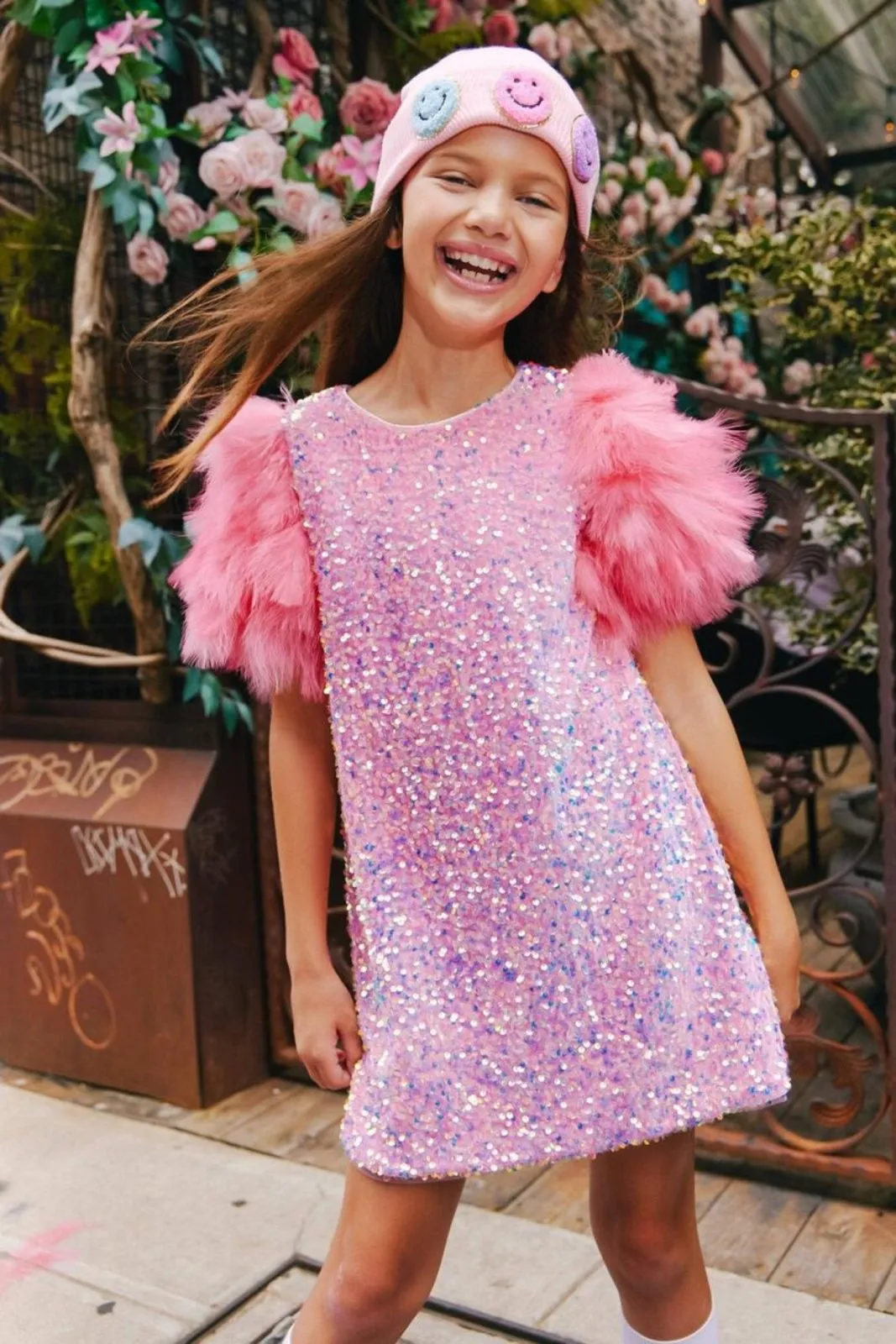 Lola and The Boys Rose Feather Sequin Dress