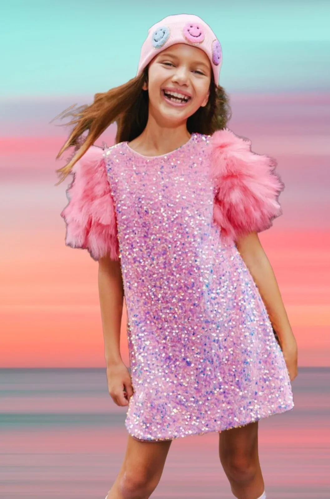 Lola and The Boys Rose Feather Sequin Dress