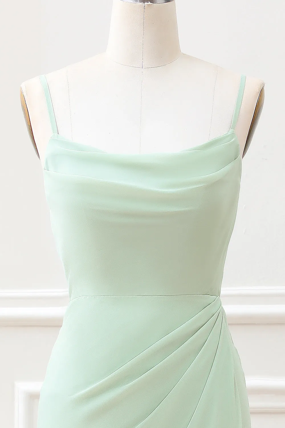 Matcha A Line Spaghetti Straps Satin Maxi Dress with Lace Up Back