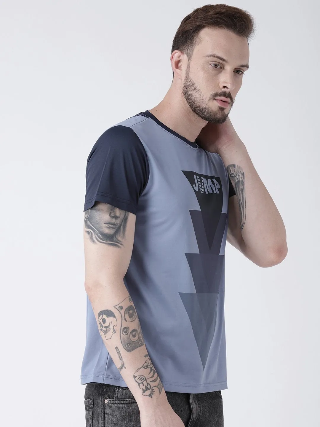 Men Blue Graphic Round Neck T-shirt