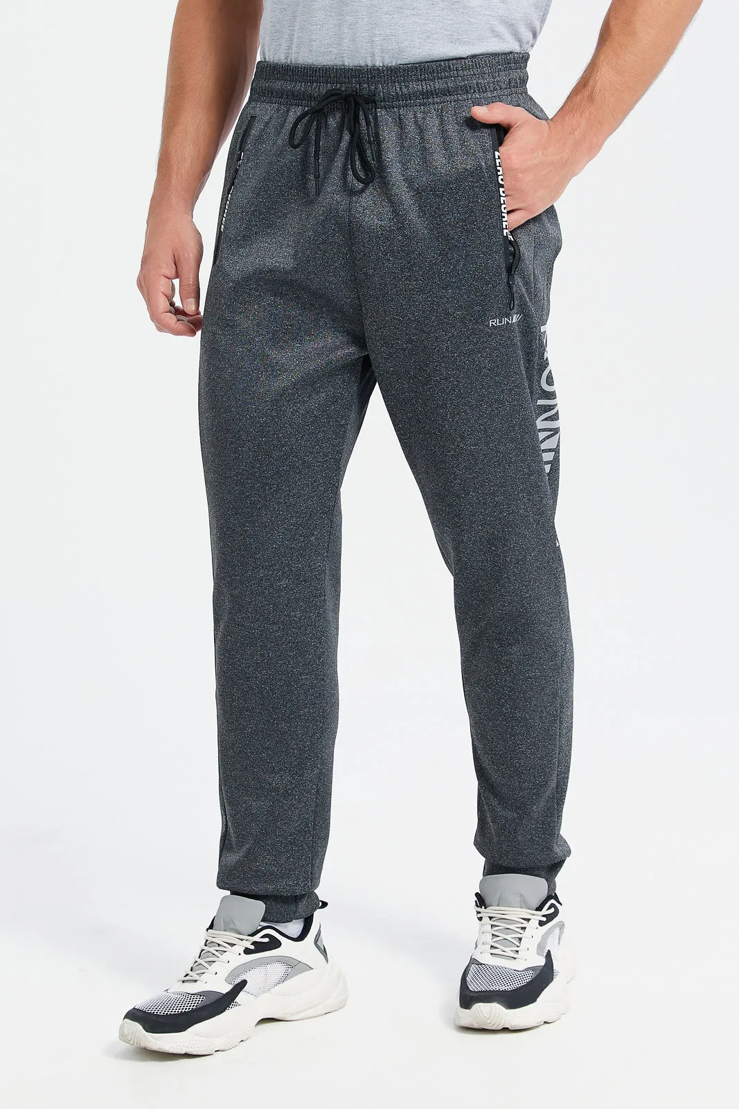 Men Charcoal Side Print Active Pants